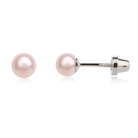 Sterling Silver Child's Pink Freshwater Pearl Screw Back Earrings