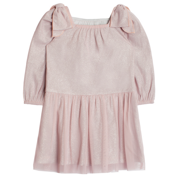 Phoebe Bow Soft Tulle & Sparkling LS Knit Dress