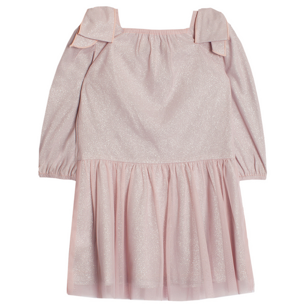 Phoebe Bow Soft Tulle & Sparkling LS Knit Dress