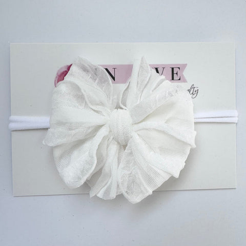 Skinny Mini Ruffled Headband- Off White