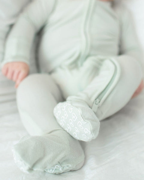 Sage Solid Green Zippered Footie