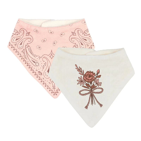Stephan Baby Bandana Bib Set Flower + Pink - Set of 2