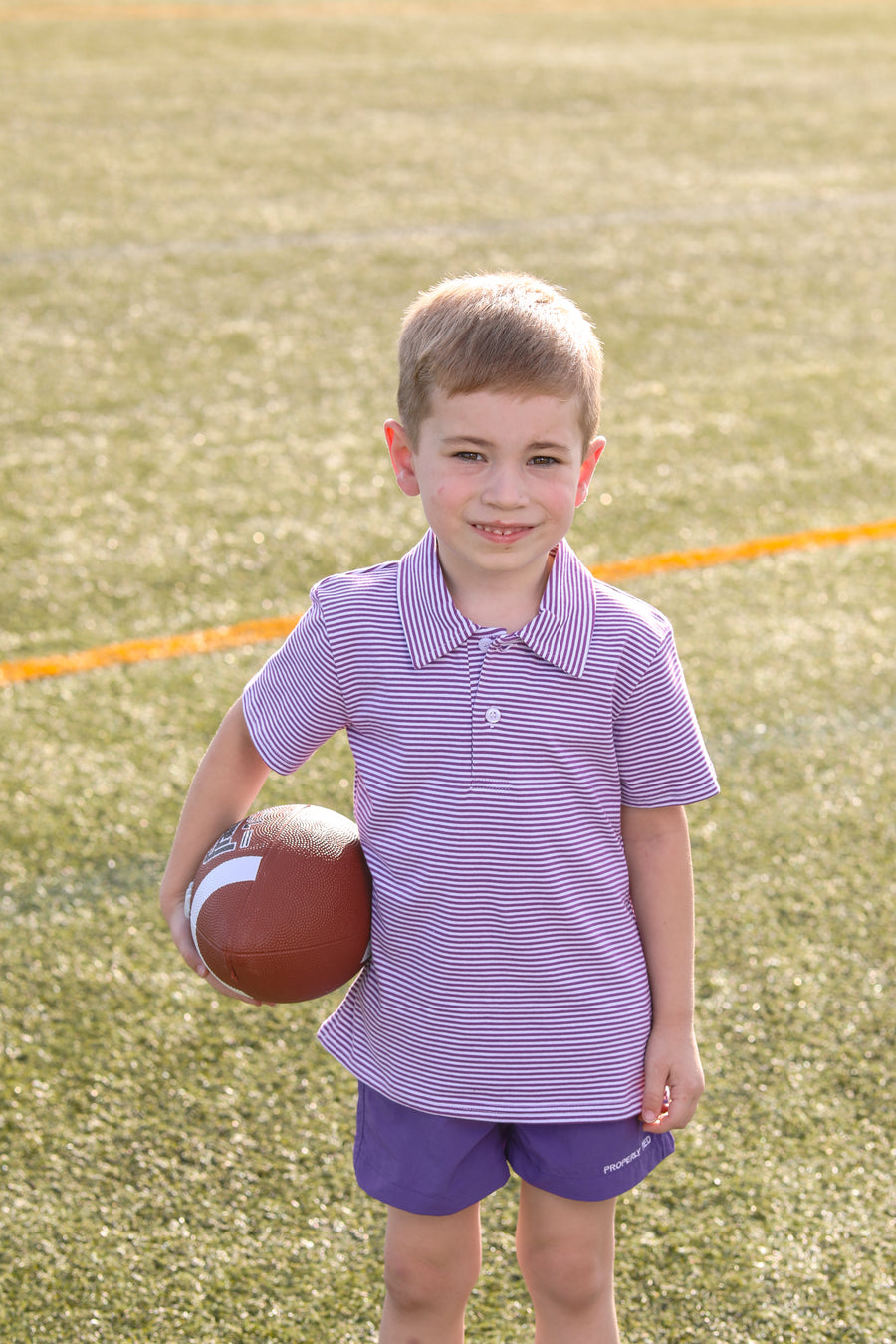 Henry Game Day Polo- Purple Stripe