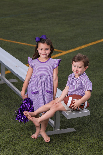 Henry Game Day Polo- Purple Stripe