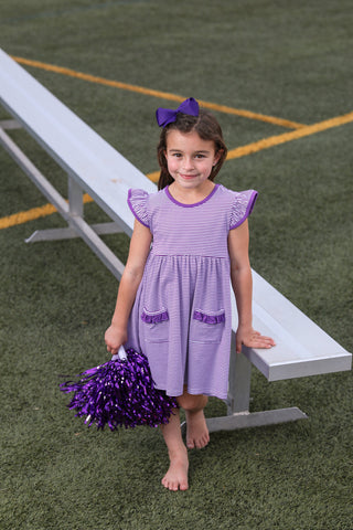 Lucy Game Day Dress- Purple Stripe