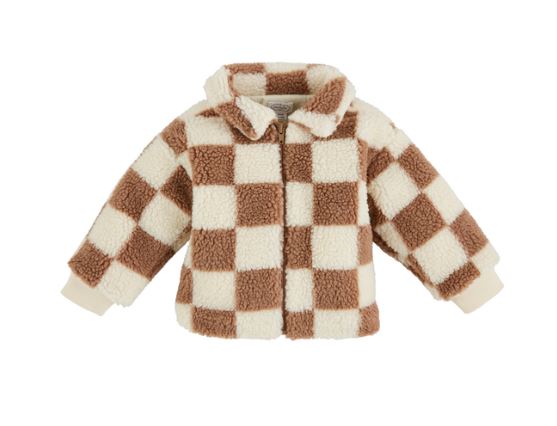 Tan Checkered Sherpa Jacket