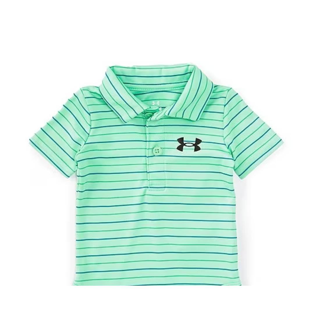 UA Short Sleeve Match Play Stripe Polo Shirt-Matrix Green