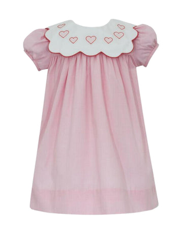 Pink Gingham Heart Scalloped Collar Dress