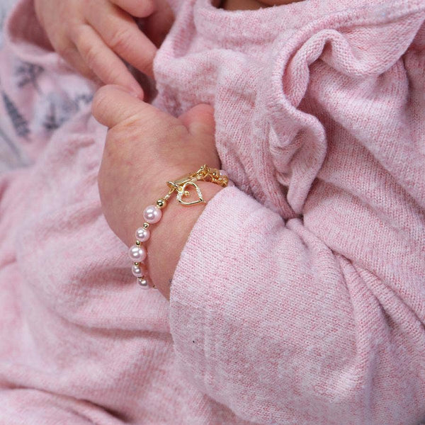Larkin - 14K Gold-Plated Pink Pearl Baby Heart Bracelet