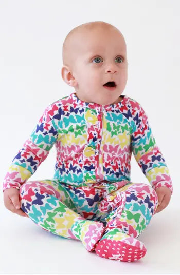 Rainbow Butterfly Footie Ruffled Zippered