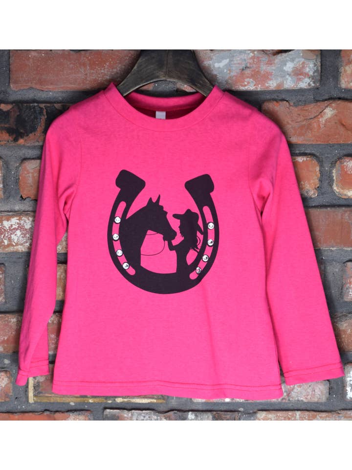 Long Sleeve Diamond Horseshoe Top-Hot Pink