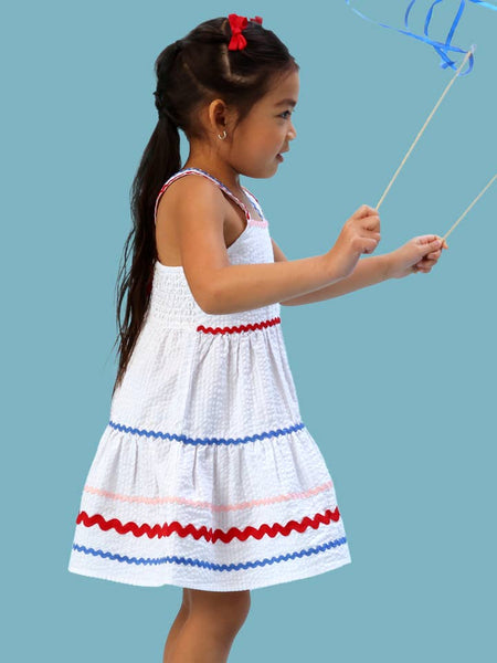 Americana Signature Seersucker Tiered Ric Rac Swing Dress