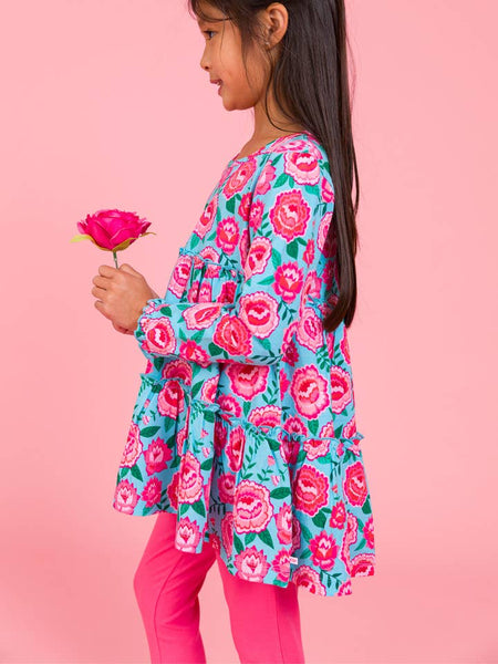 Bright Blossoms Knit Ruffle Tiered Tunic & Hot Pink Ruffle Leggings