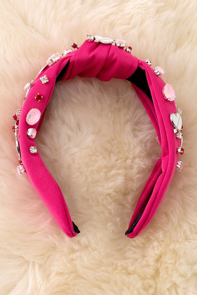 White Heart & Pink Stone Girls Valentines Headband