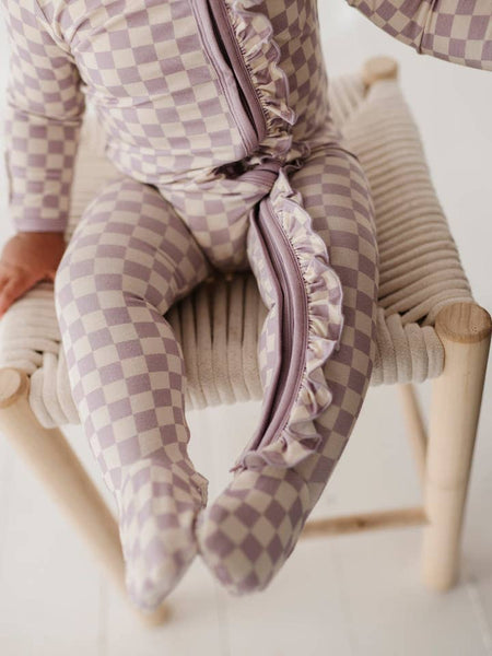 Footie Romper - Lavender Cloud Checkered