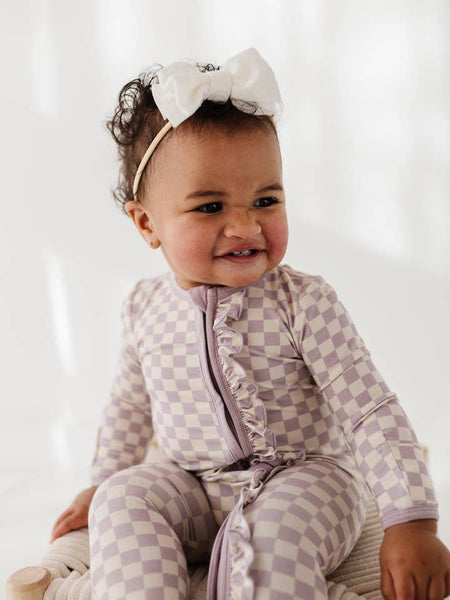 Footie Romper - Lavender Cloud Checkered