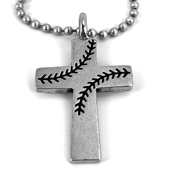 Baseball Stitch Cross Necklace On Ball Chain