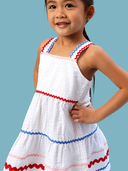Americana Signature Seersucker Tiered Ric Rac Swing Dress