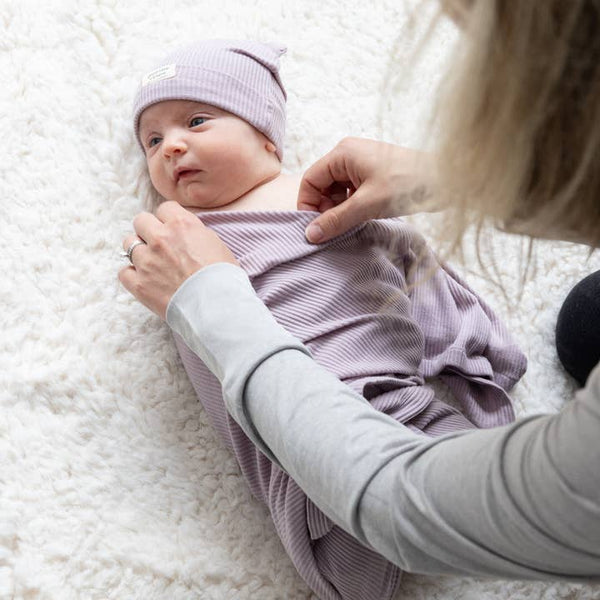 BT Purple Rib Swaddle & Beanie Set