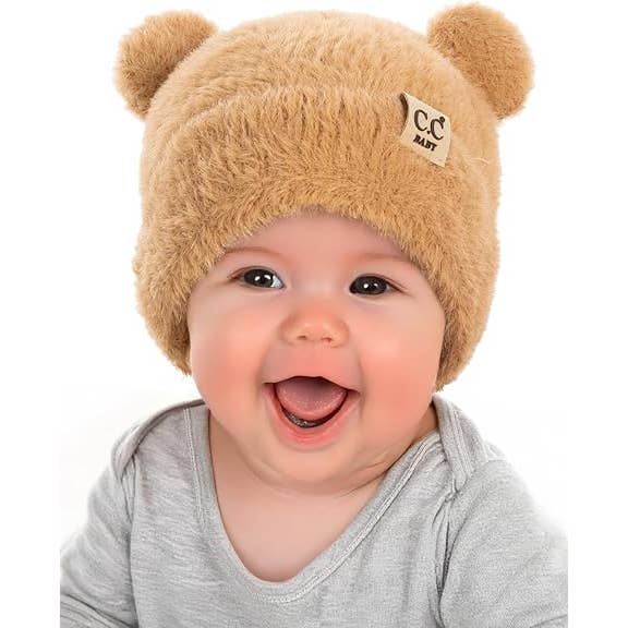 Infant Teddy Bear Ears Beanie - Camel