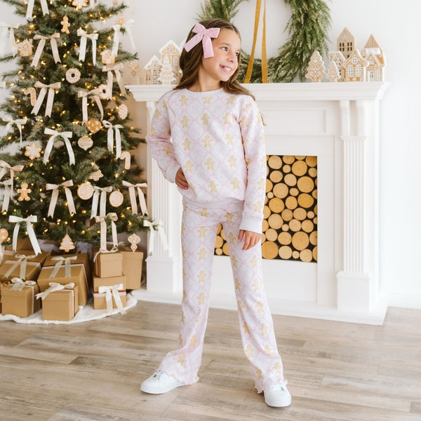 Gingerbread Bow Trellis Christmas Sweatshirt & Flare Leggings Set
