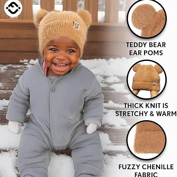Infant Teddy Bear Ears Beanie - Camel