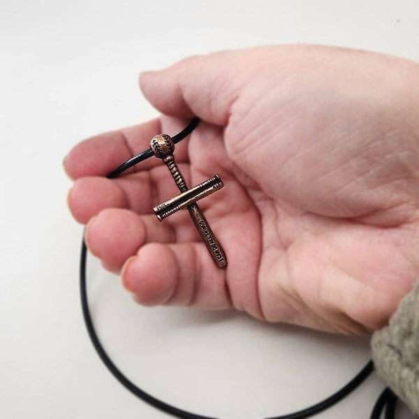 Baseball Bat & Ball Cross Necklace Antique Copper Finish