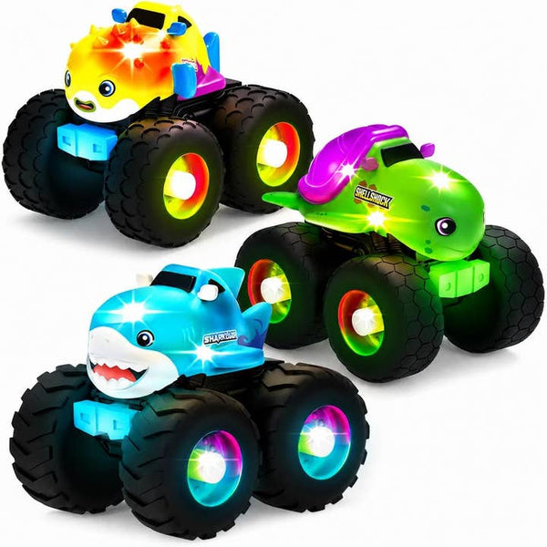 Monster Trucks Light Up Bath Toys, 3 Pack, Shark, Sea Turtle & Pufferfish