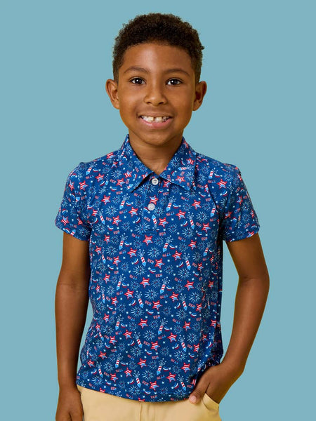 Red White & Boom Fireworks Knit Short Sleeve Performance Polo