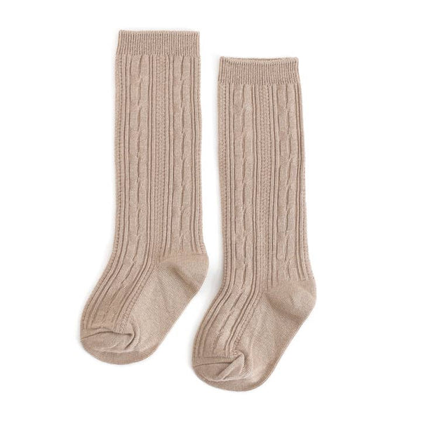 Cable Knit Knee High Socks-Oat