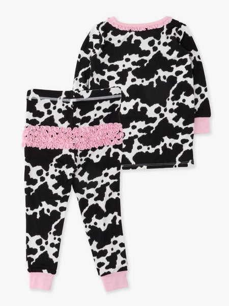 Moo Crew Ruffle Long Sleeve Pajama Set with Signature Rear Ruffles