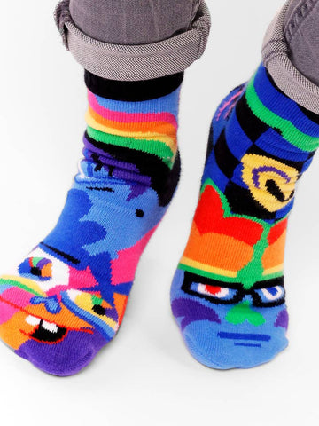 Silly & Serious Mismatched Non-Slip Kid Socks