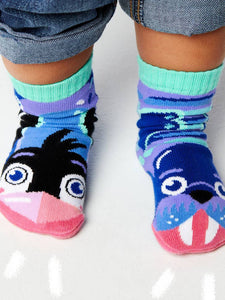 Penguin & Walrus Mismatched Animals Non-Slip Socks For Kids