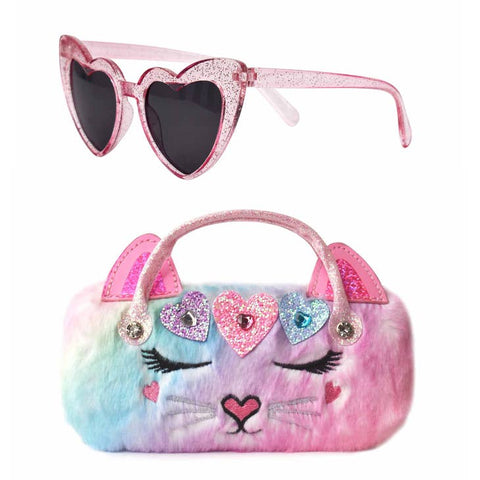 Miss Bella Kitty Cat Ombre Plush Heart Sunglasses and Case