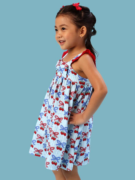 Berries & Bows Cotton Gauze Flutter Bow Woven Dress