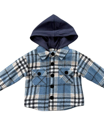 Hooded Shacket - Blue Plaid