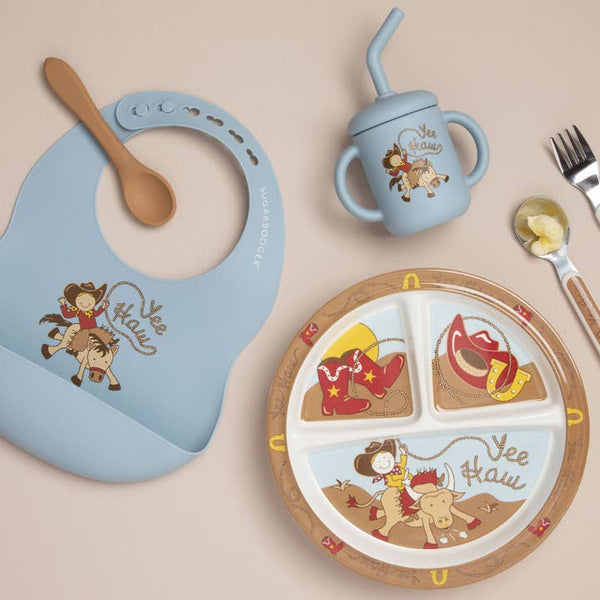 Fresh & Messy Silicone Bib & Spoon Set - Yee Haw