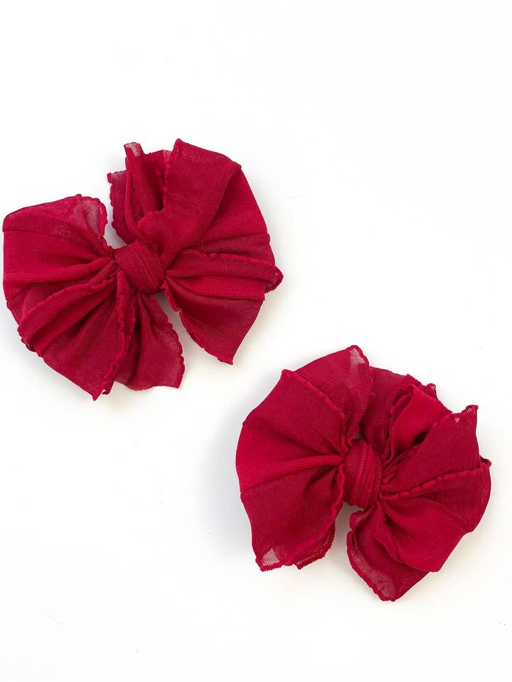 Deep Red Ruffle Clip Set