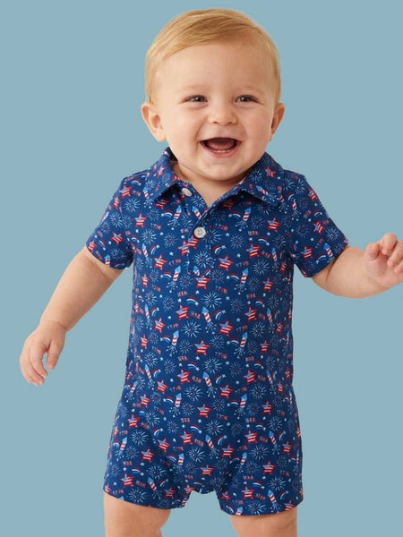 Red White Boom Performance Polo Romper