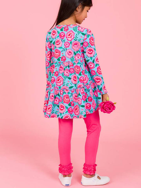 Bright Blossoms Knit Ruffle Tiered Tunic & Hot Pink Ruffle Leggings