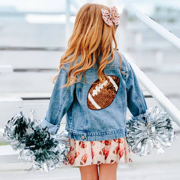 Game Day Football Sequin Patch Denim Jacket