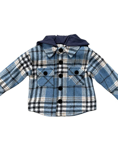 Hooded Shacket - Blue Plaid