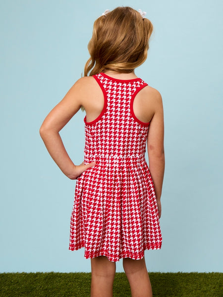 Varsity Red Houndstooth Pleated Skirt Active Dress & Bike Short Set
