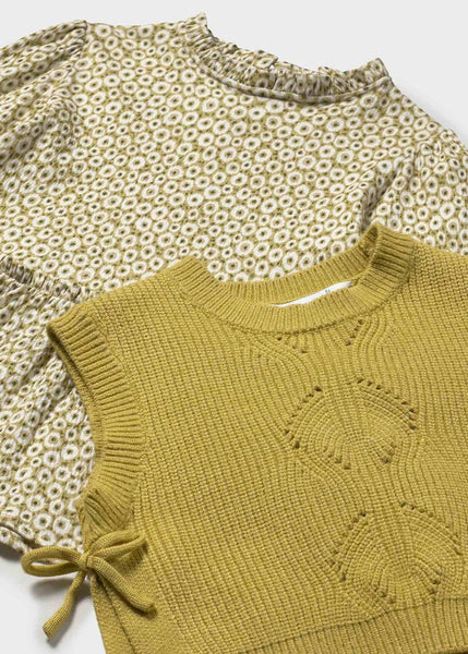 Olive Dress and Knit Sweater Set