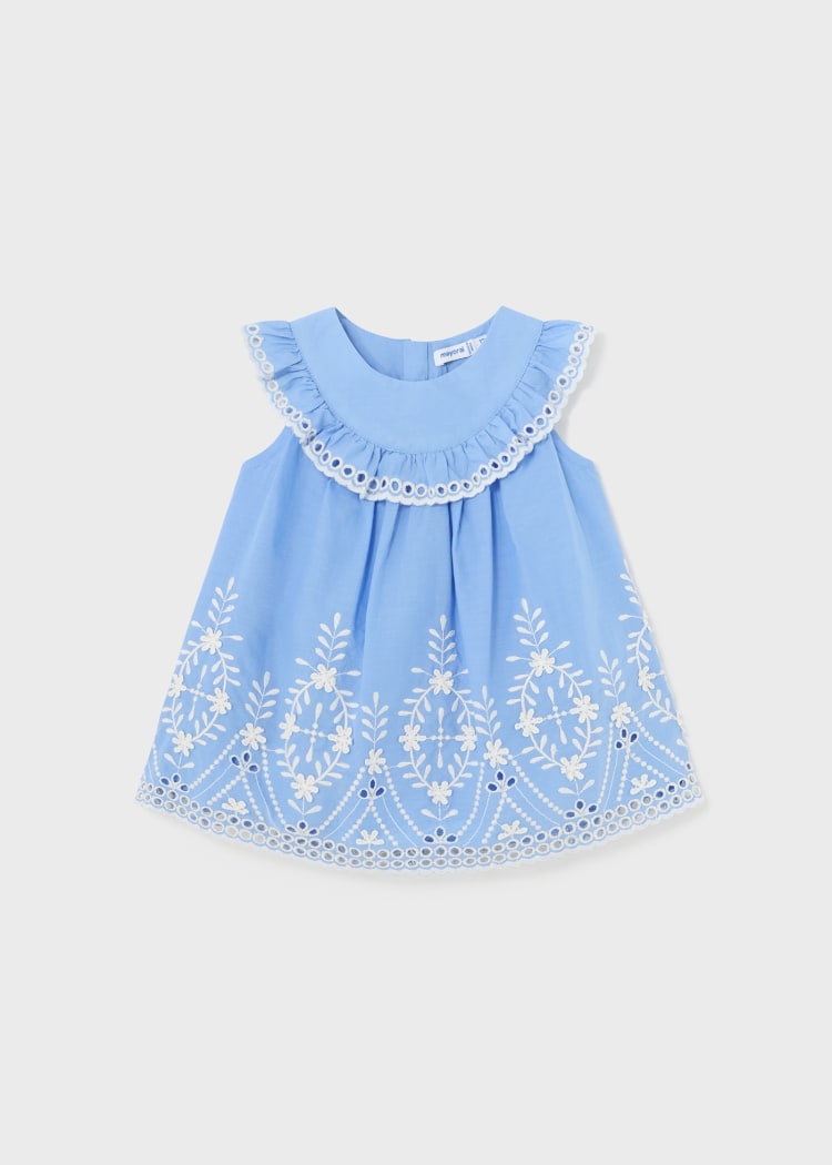 Embroidery Poplin Dress-Indigo