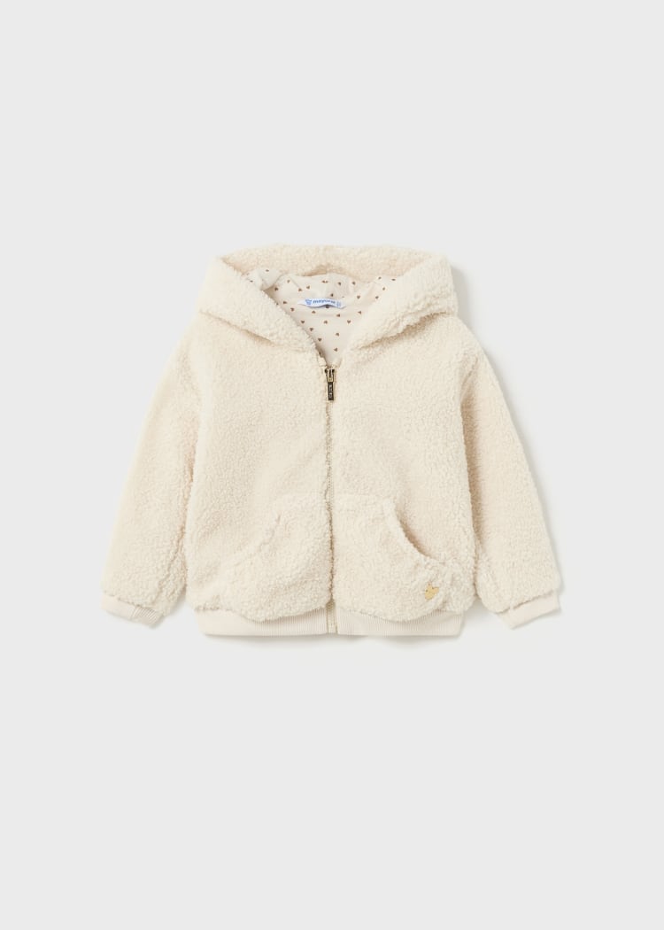 Cream Faux Fur Zip-Up Hooded Jacket