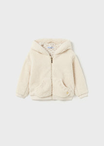 Cream Faux Fur Zip-Up Hooded Jacket