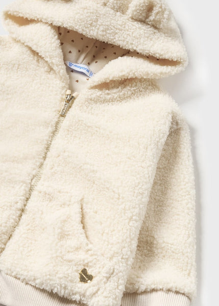 Cream Faux Fur Zip-Up Hooded Jacket