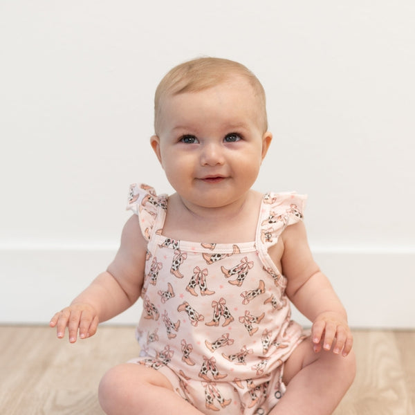 Flutter Sleeve Romper - Cowhide Boots