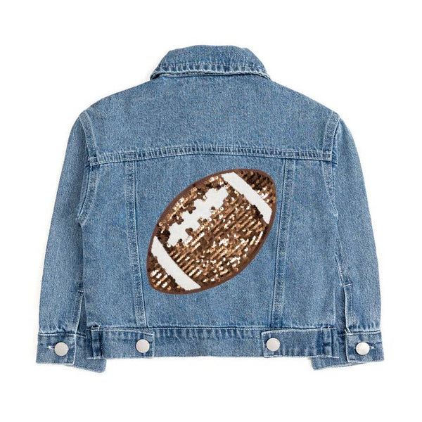 Game Day Football Sequin Patch Denim Jacket
